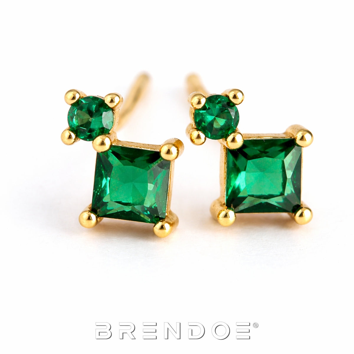 Brendoe Goudkleurige Groene Zirkoon Oorstekers – 925 Zilver