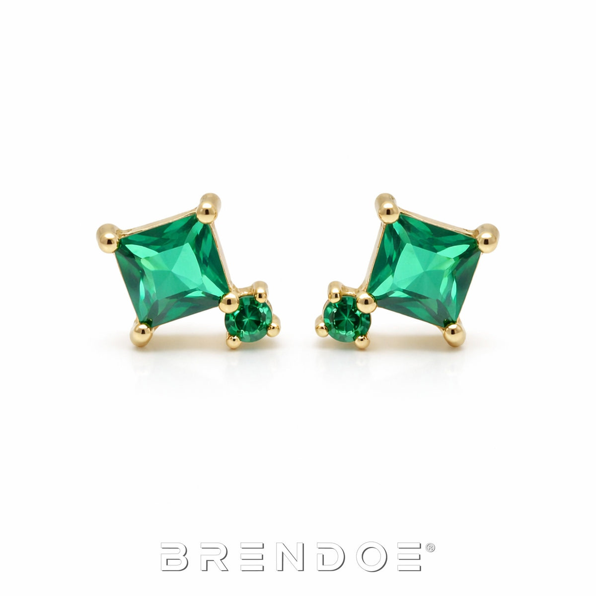 Brendoe Goudkleurige Groene Zirkoon Oorstekers – 925 Zilver