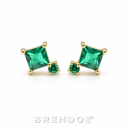 Brendoe Goudkleurige Groene Zirkoon Oorstekers – 925 Zilver