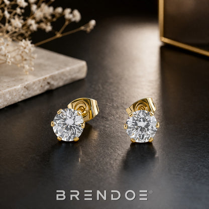 Brendoe Gouden Zirkonia Oorstekers – RVS 304