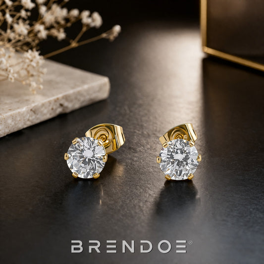 Brendoe Gouden Zirkonia Oorstekers – RVS 304
