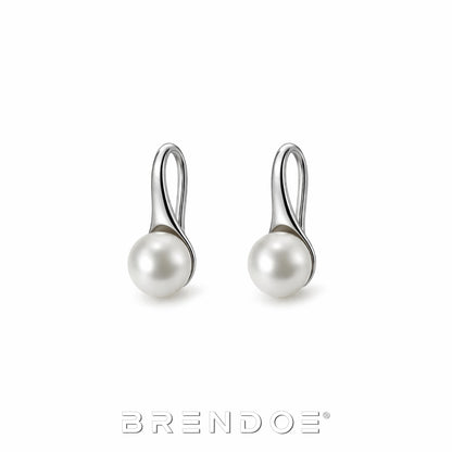 Brendoe Zilverkleurige Parel Oorhangers – Geometrisch