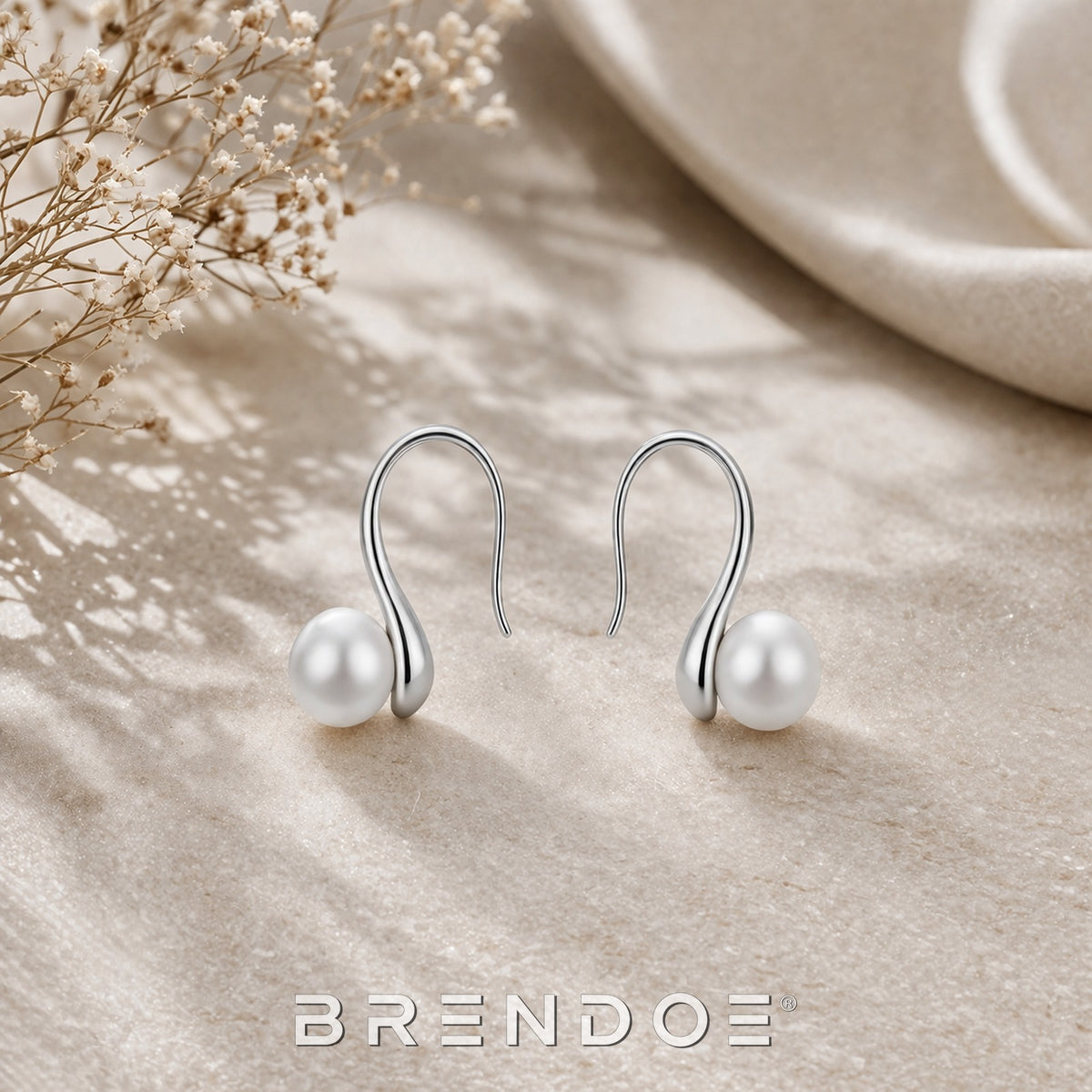 Brendoe Zilverkleurige Parel Oorhangers – Geometrisch