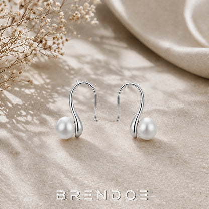 Brendoe Zilverkleurige Parel Oorhangers – Geometrisch