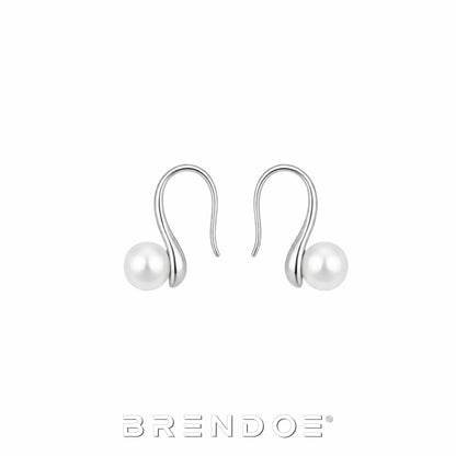 Brendoe Zilverkleurige Parel Oorhangers – Geometrisch