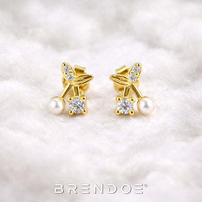 Brendoe Goudkleurige Kersen Oorstekers – 925 Zilver