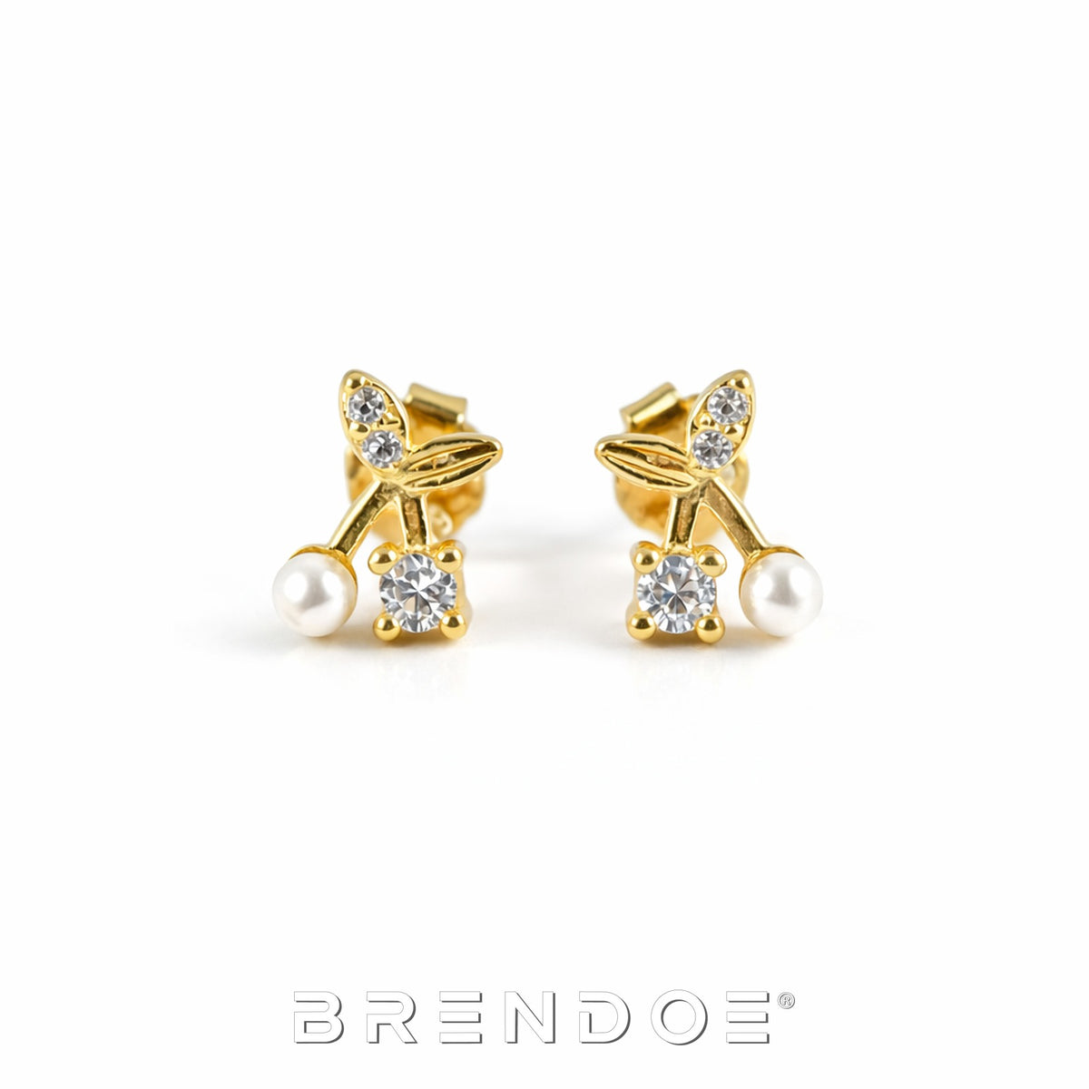 Brendoe Goudkleurige Kersen Oorstekers – 925 Zilver