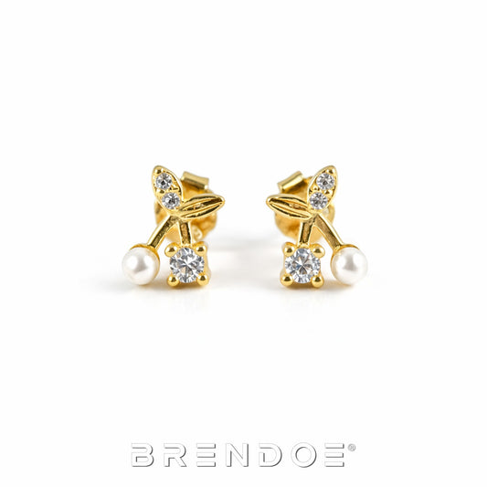 Brendoe Goudkleurige Kersen Oorstekers – 925 Zilver
