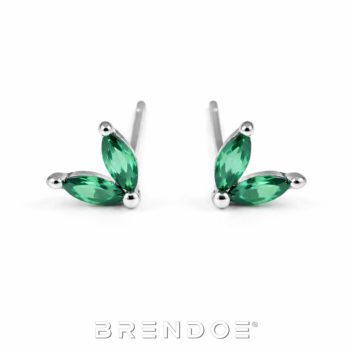 Brendoe Groene Blaadjes Oorstekers – 925 Zilver