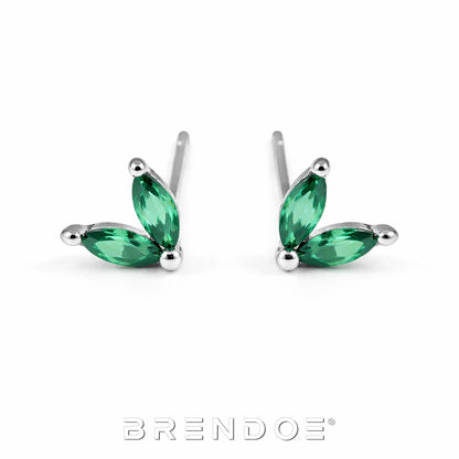 Brendoe Groene Blaadjes Oorstekers – 925 Zilver