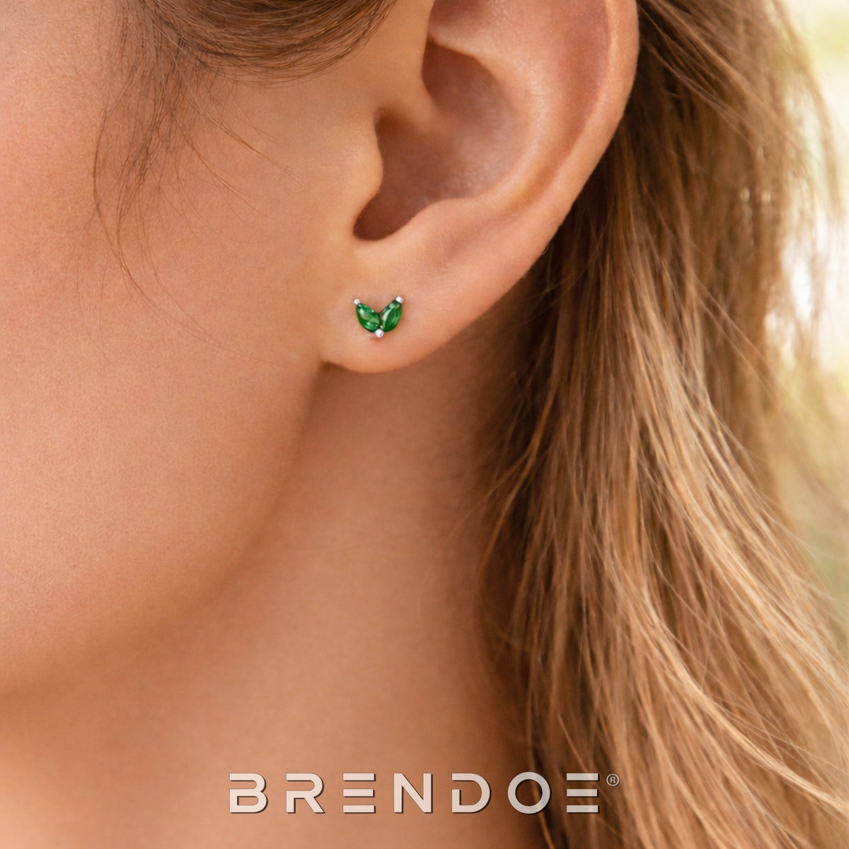 Brendoe Groene Blaadjes Oorstekers – 925 Zilver