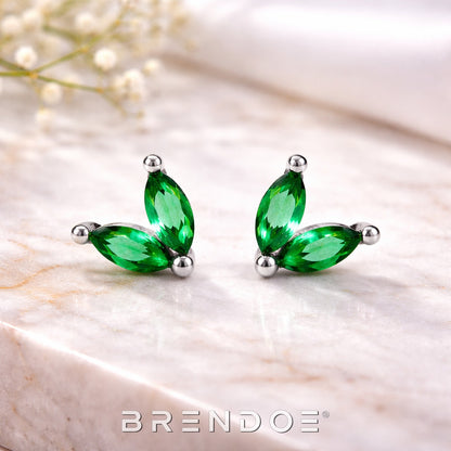 Brendoe Groene Blaadjes Oorstekers – 925 Zilver