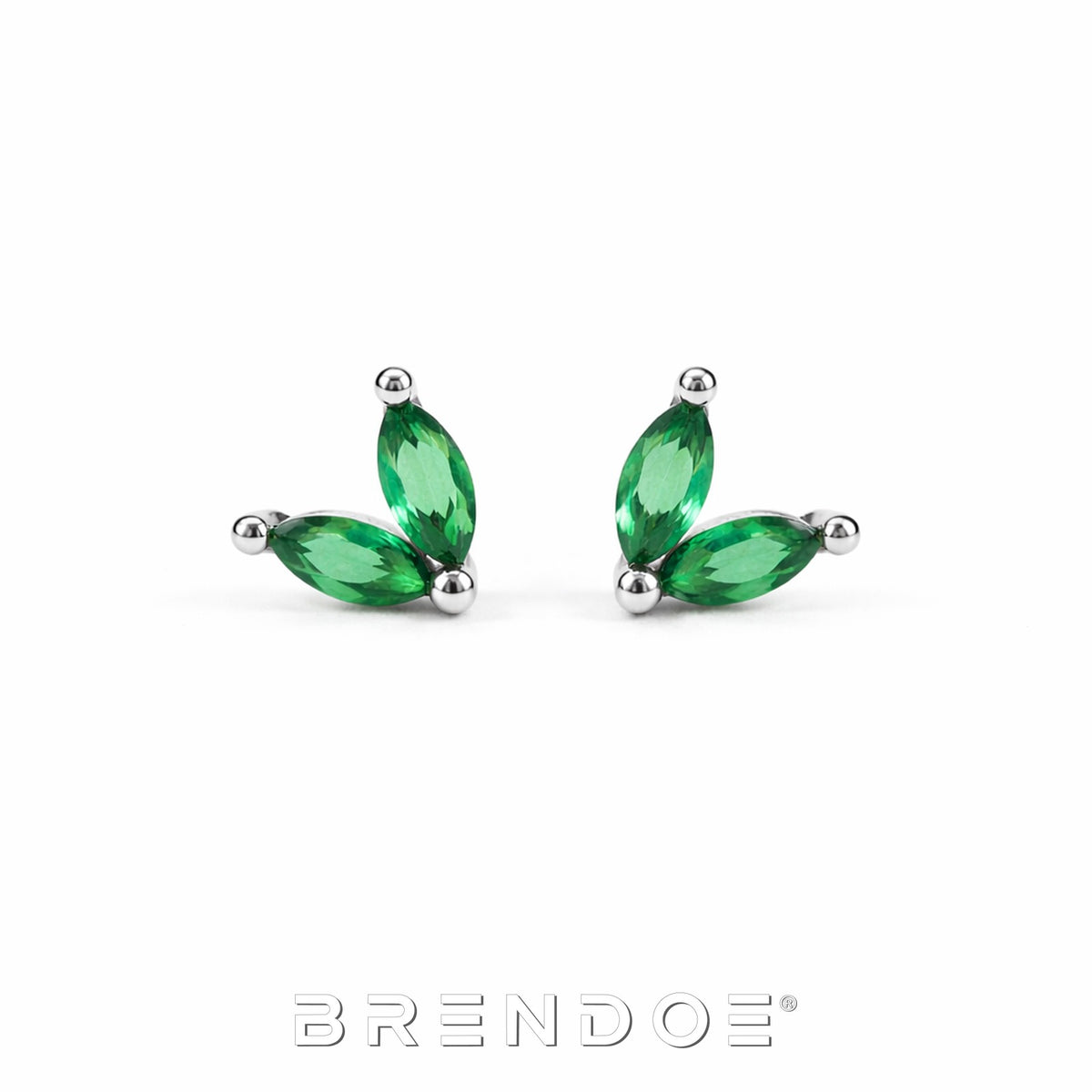 Brendoe Groene Blaadjes Oorstekers – 925 Zilver