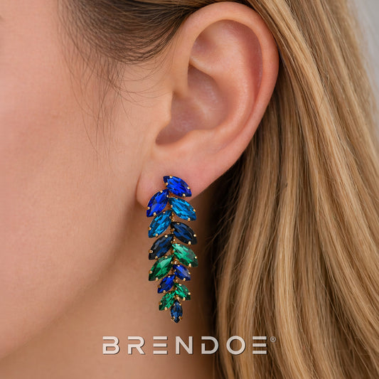 Brendoe Blauw-Groene Blad Statement Oorbellen