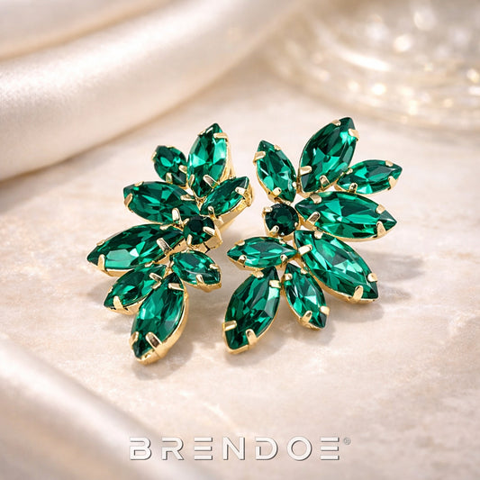 Brendoe Groene Kristalcluster Oorstekers – Goudkleurig Dames