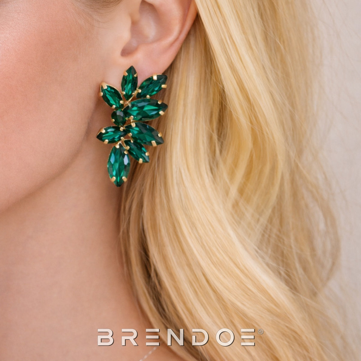 Brendoe Groene Kristalcluster Oorstekers – Goudkleurig Dames