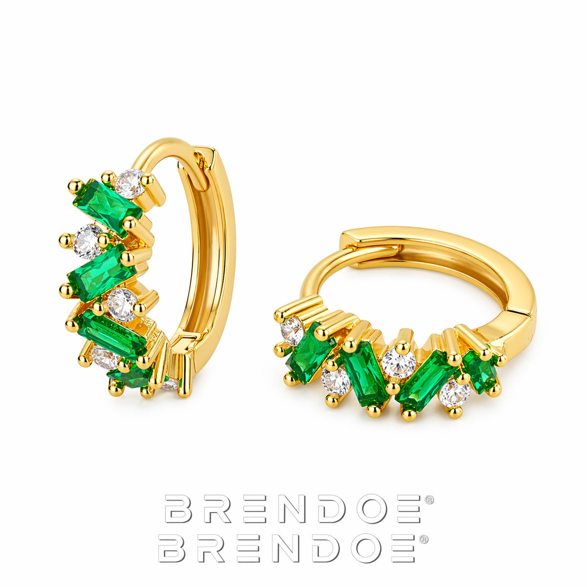 Brendoe Goudkleurige Oorringen Dames – Groene en Witte Zirkonia
