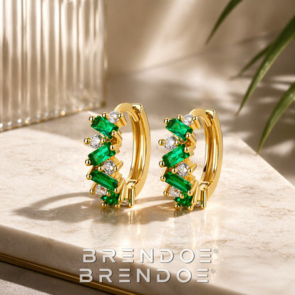 Brendoe Goudkleurige Oorringen Dames – Groene en Witte Zirkonia