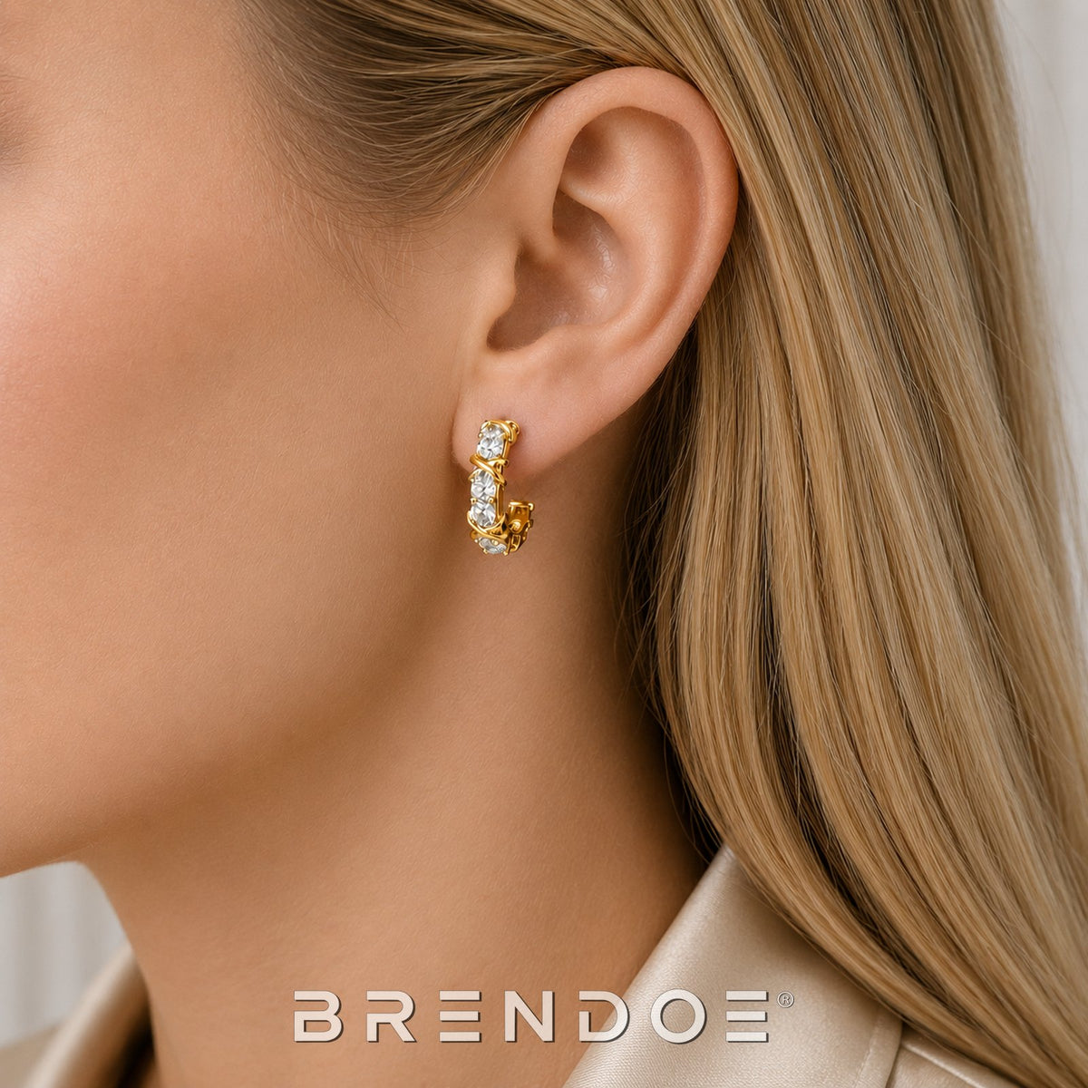 Brendoe Goudkleurige Geometrische Oorringen met Zirkonia