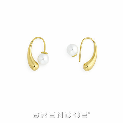 Brendoe Goudkleurige Druppel Pareloorbellen Dames – Witte Kunstparel