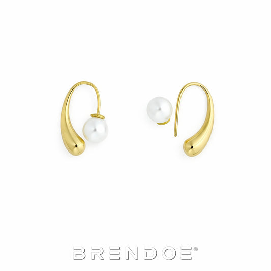Brendoe Goudkleurige Druppel Pareloorbellen Dames – Witte Kunstparel