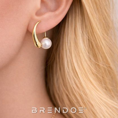 Brendoe Goudkleurige Druppel Pareloorbellen Dames – Witte Kunstparel