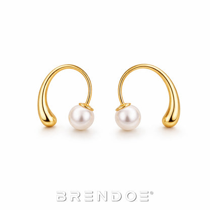 Brendoe Goudkleurige Druppel Pareloorbellen Dames – Witte Kunstparel