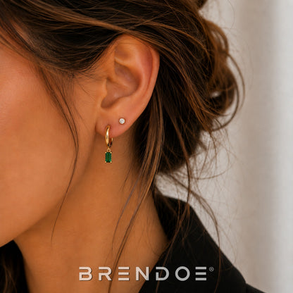 Brendoe Goudkleurige Hangoorbellen met Groene Zirkonia