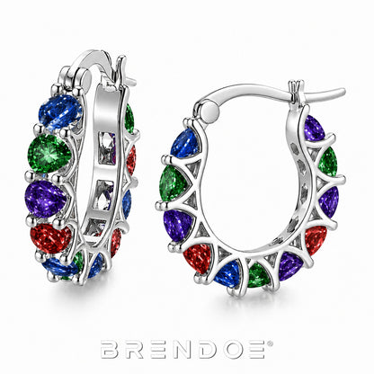 Brendoe Zilverkleurige Oorringen met Multicolor Synthetische Stenen