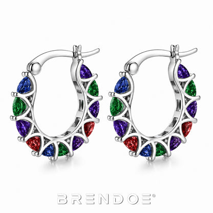 Brendoe Zilverkleurige Oorringen met Multicolor Synthetische Stenen