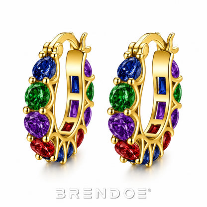 Brendoe Goudkleurige Oorringen met Multicolor Synthetische Stenen