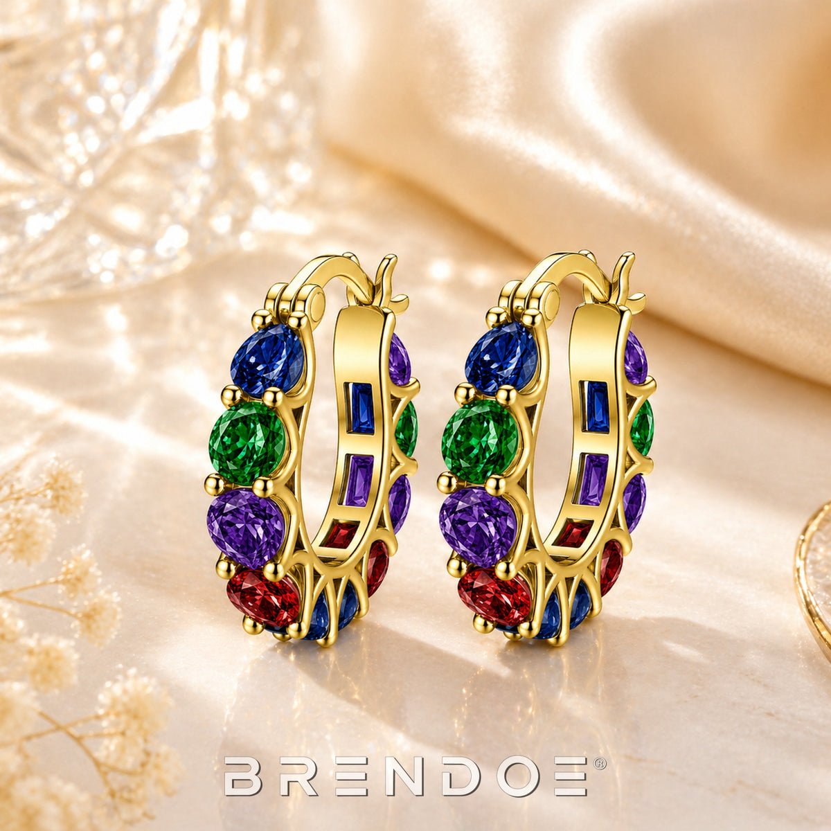 Brendoe Goudkleurige Oorringen met Multicolor Synthetische Stenen