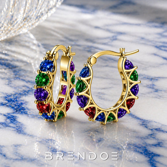 Brendoe Goudkleurige Oorringen met Multicolor Synthetische Stenen