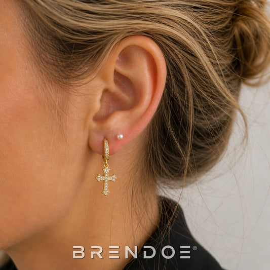Brendoe Goudkleurige Decoratieve Kruis Oorbellen met Zirkonia