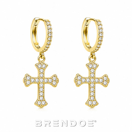 Brendoe Goudkleurige Decoratieve Kruis Oorbellen met Zirkonia