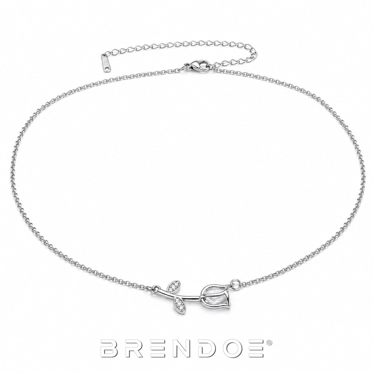 Brendoe Zilverkleurige Tulp Ketting met Zirkonia