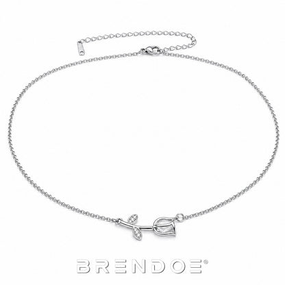 Brendoe Zilverkleurige Tulp Ketting met Zirkonia