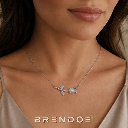 Brendoe Zilverkleurige Tulp Ketting met Zirkonia