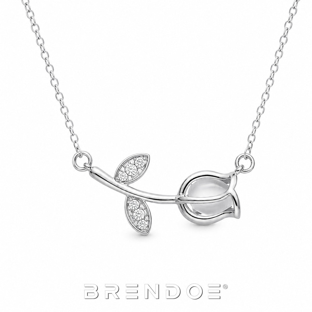 Brendoe Zilverkleurige Tulp Ketting met Zirkonia